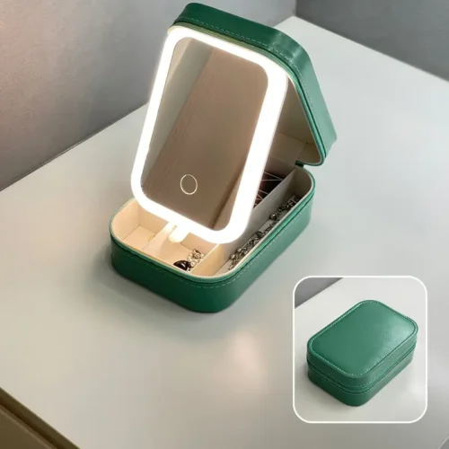 Jewelry Box, Travel Makeup Bag With LED Mirror, LED Three-Color Adjustable Makeup Mirror