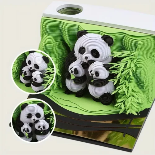 3D Creative Time Piece Calendar 2026 Panda, Weekly Desk Calendar Decoration Memo Pad Note Book with Acrylic Case