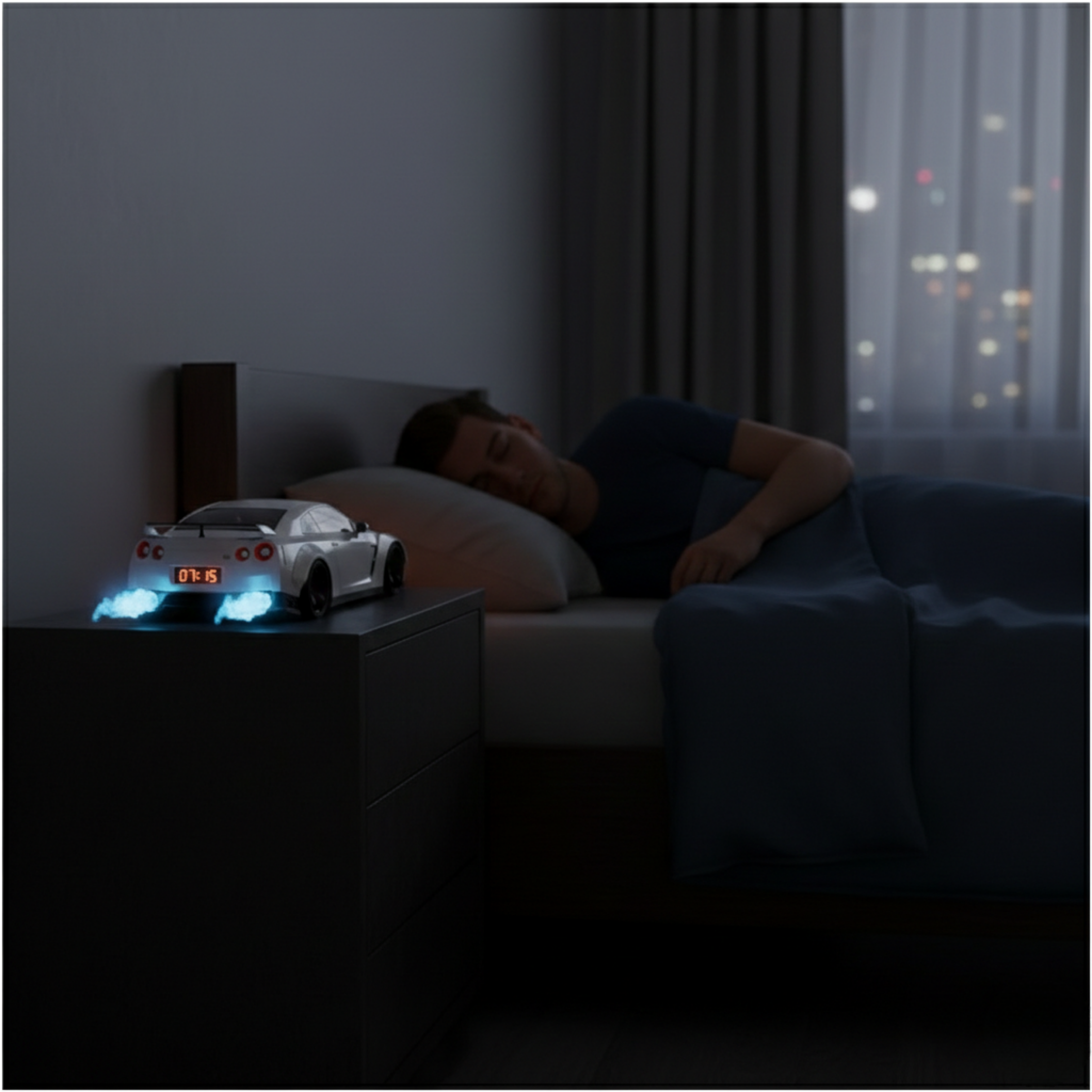 Supercar Alarm Clock with Realistic Engine Sound, LED Headlights & Racing Car Design - Image 6