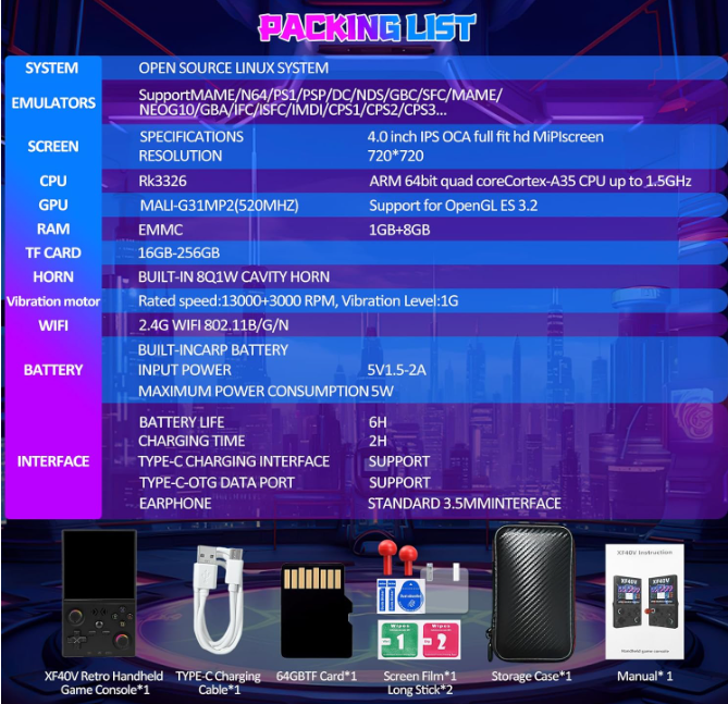 Portable Retro Handheld Game Console with Detachable Joysticks, 4.0โ HD IPS Display, Classic Games - Image 5