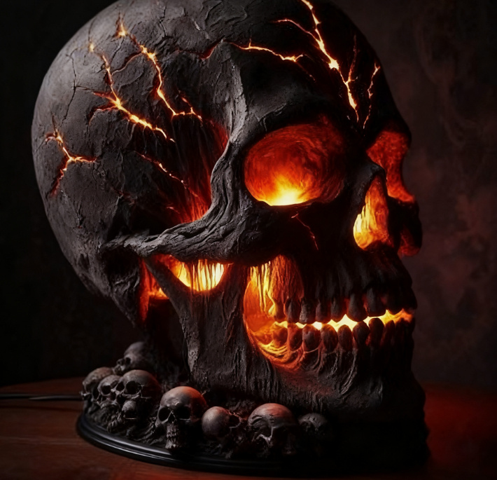 Halloween Lava Stone Skull Lamp Skull Desk Lamp With Spooky Led Light For Halloween Party Mantel Decoration Unique Room Accent - Image 4